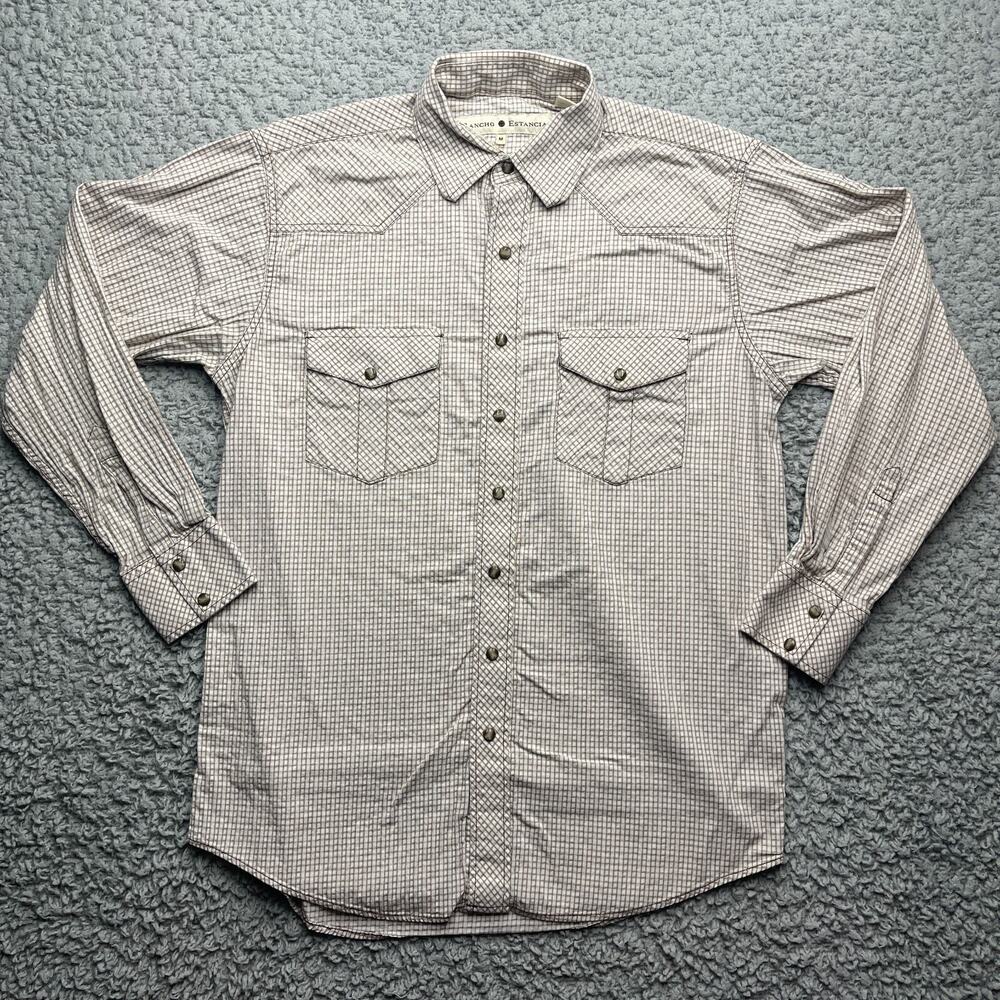 Rancho Estancia Western Pearl Snap Shirt Mens M Plaid Long Sleeve Rodeo Cowboy